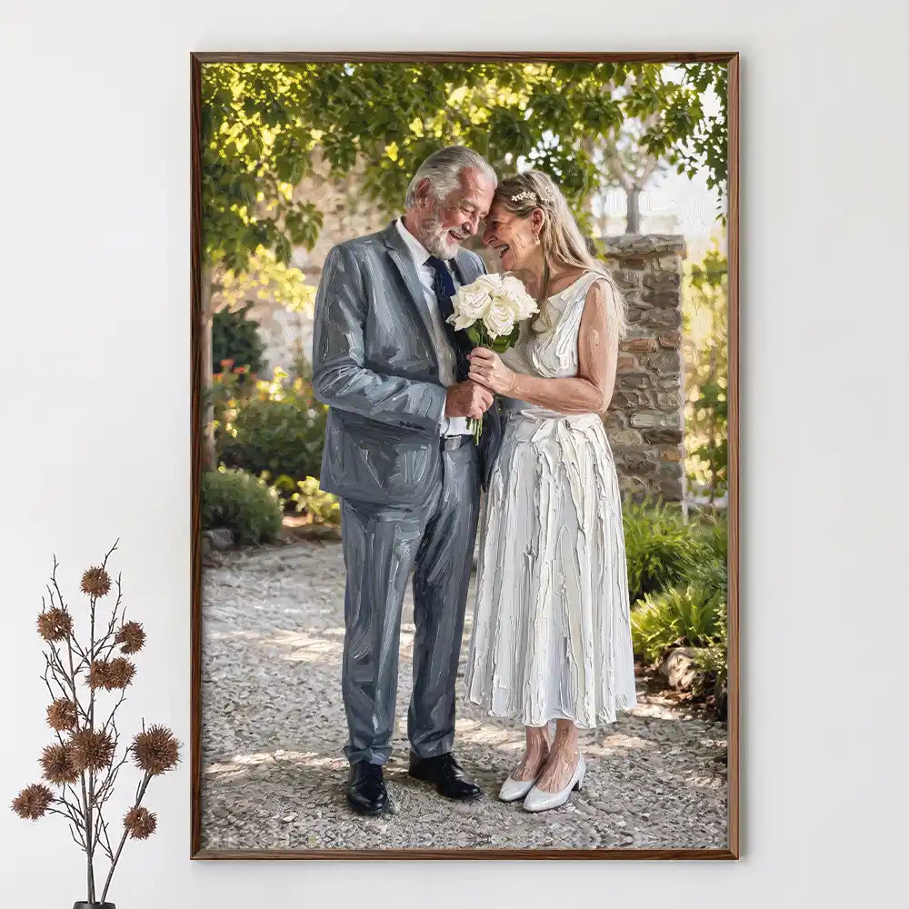 Art Design,Romantic,Gift For Couples,Photo - Oil Painting - Custom Photo Oil Painting Happy Couple Gift For Housewarming Wedding Anniversary - Personalized Poster