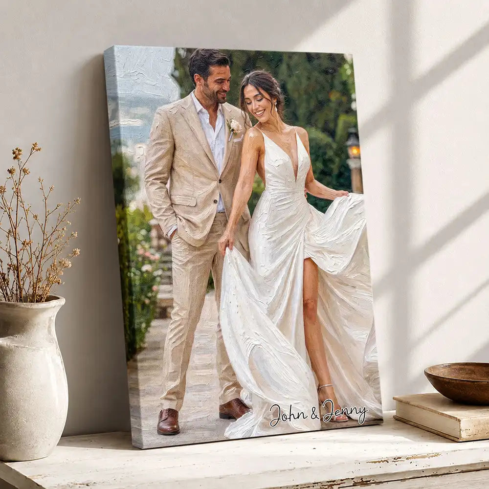Art Design,Romantic,Gift For Couples,Photo - Oil Painting - Custom Photo Oil Painting Happy Couple Gift For Housewarming Wedding Anniversary - Personalized Poster