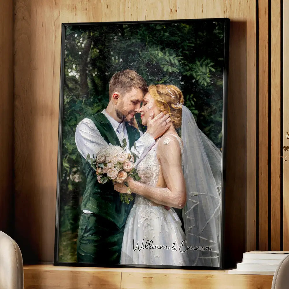 Art Design,Romantic,Gift For Couples,Photo - Oil Painting - Custom Photo Oil Painting Happy Couple Gift For Housewarming Wedding Anniversary - Personalized Poster