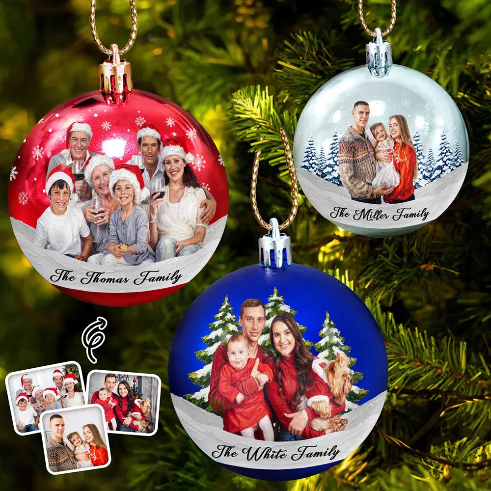 Art Design,Sentimental,Christmas,Family,Photo - Oil Painting - Custom Photo Oil Painting Happy Family Together - Personalized Ball Ornament