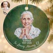 Art Design,Memorial Loved One,Christmas,Sympathetic,Family,Memorial,Photo - Oil Painting - Custom Photo Oil Painting Memorial Forever Loved - Personalized Circle Ceramic Ornament