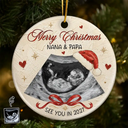 Art Design,Sentimental,Christmas,Gift For Mother,Pregnant Mom,Photo - Oil Painting - Custom Photo Oil Painting New Baby See You Soon - Personalized Circle Ceramic Ornament