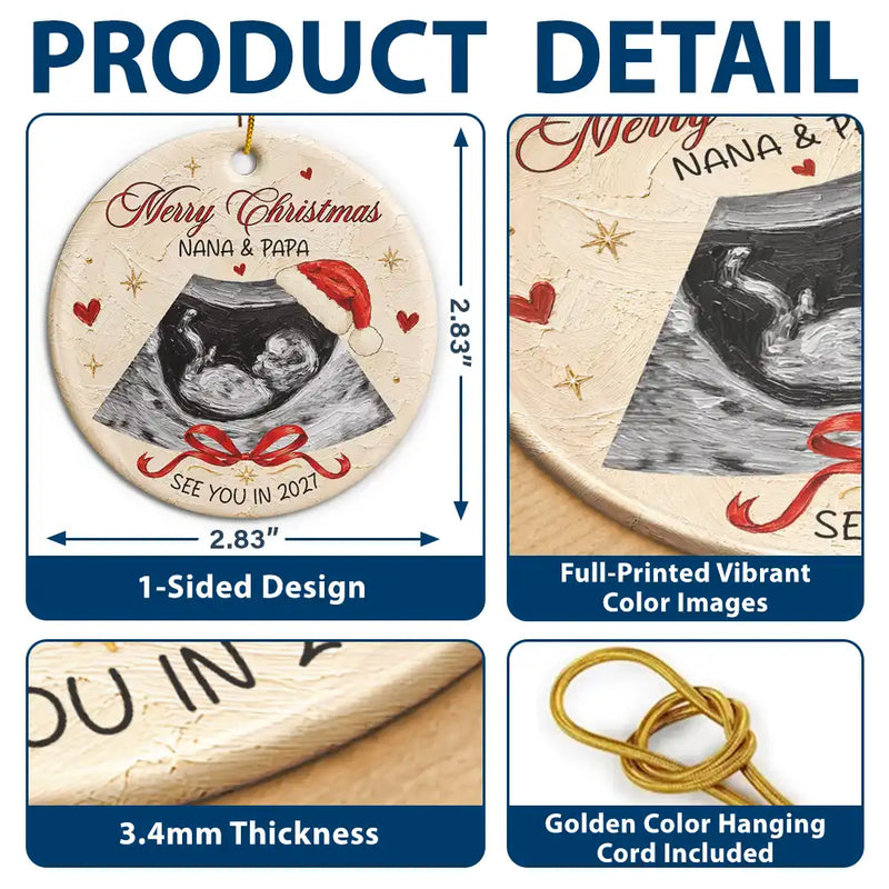 Art Design,Sentimental,Christmas,Gift For Mother,Pregnant Mom,Photo - Oil Painting - Custom Photo Oil Painting New Baby See You Soon - Personalized Circle Ceramic Ornament
