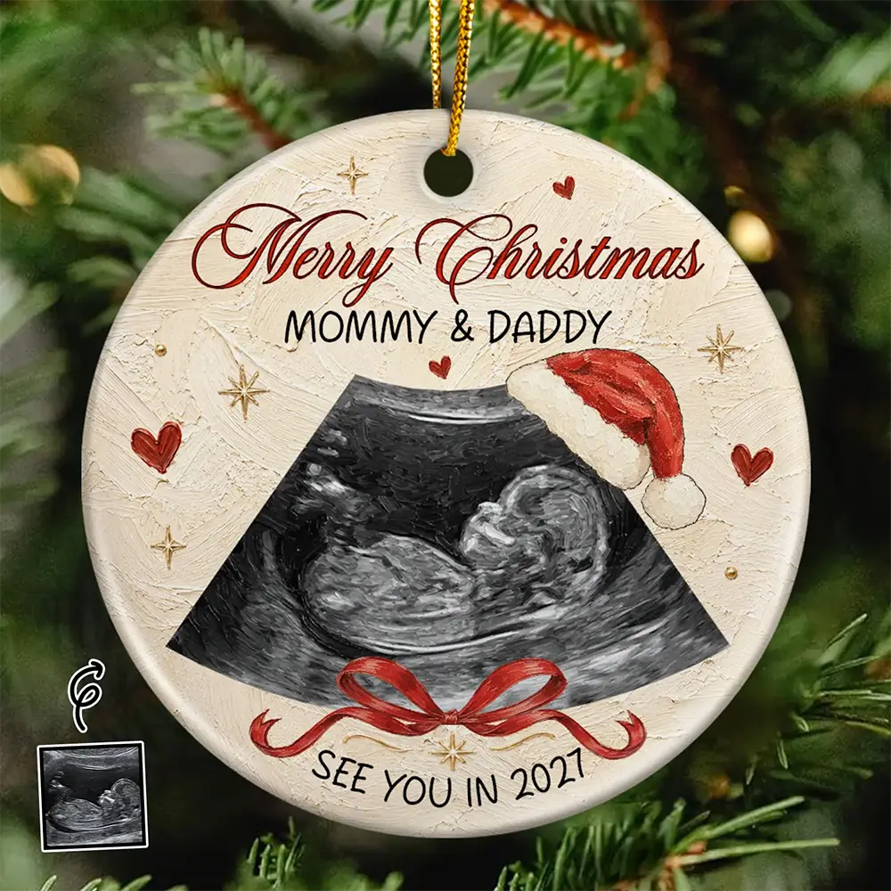 Custom Photo Oil Painting New Baby See You Soon - Personalized Circle Ceramic Ornament