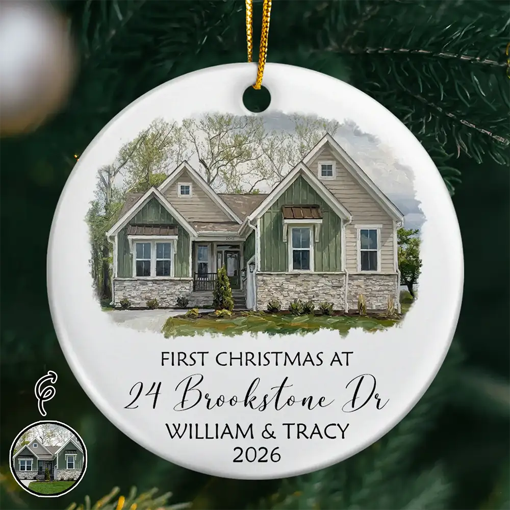 Art Design,Sentimental,Christmas,Family,Photo - Oil Painting - Custom Photo Oil Painting New House Portrait - Personalized Circle Ceramic Ornament