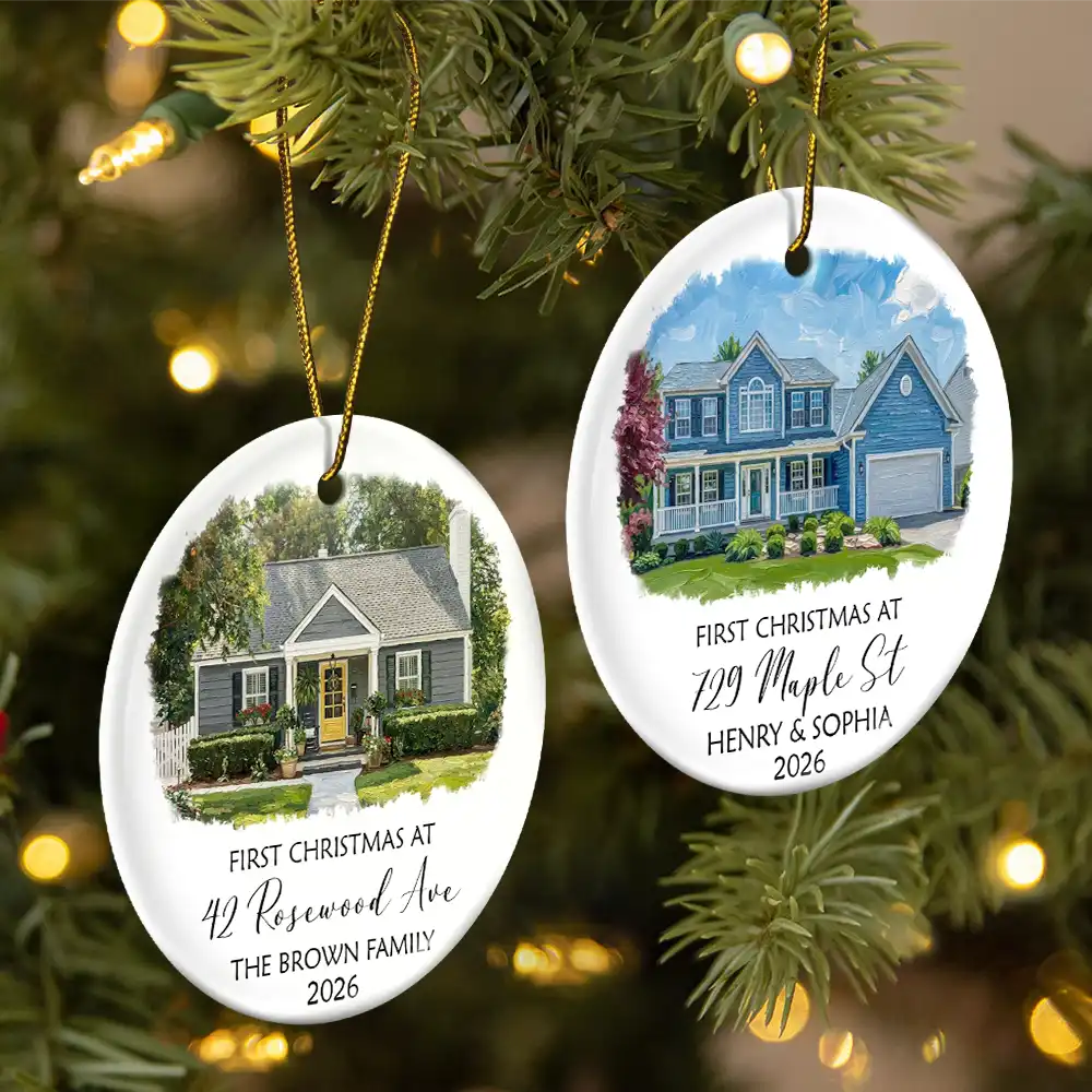 Art Design,Sentimental,Christmas,Family,Photo - Oil Painting - Custom Photo Oil Painting New House Portrait - Personalized Circle Ceramic Ornament