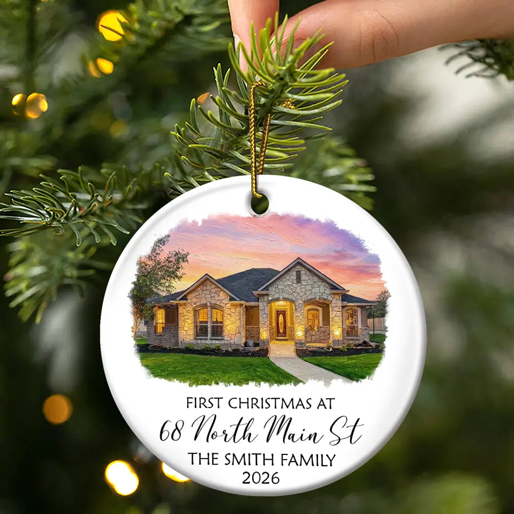 Art Design,Sentimental,Christmas,Family,Photo - Oil Painting - Custom Photo Oil Painting New House Portrait - Personalized Circle Ceramic Ornament