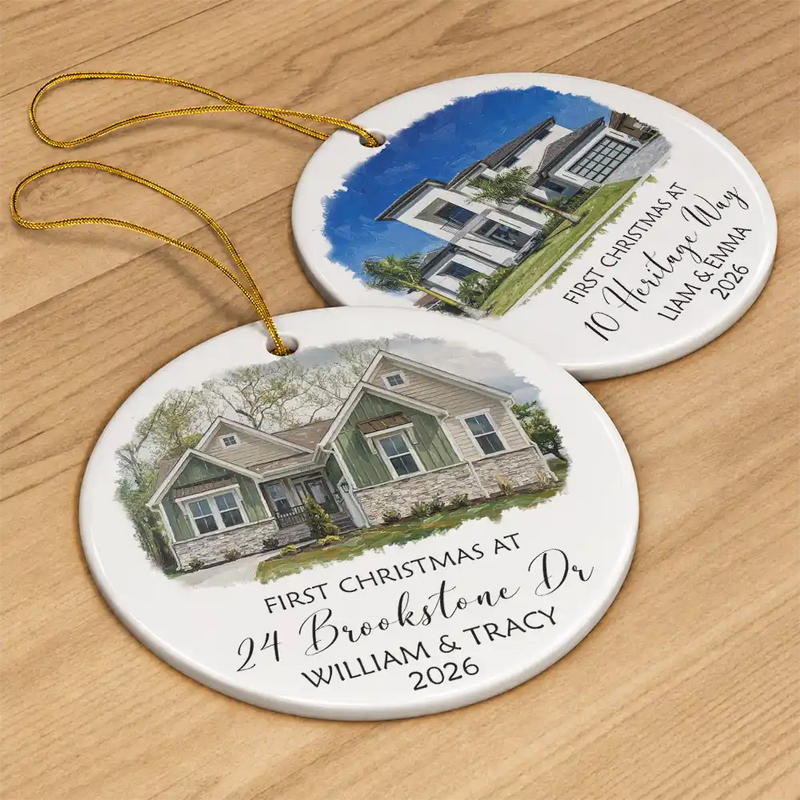 Art Design,Sentimental,Christmas,Family,Photo - Oil Painting - Custom Photo Oil Painting New House Portrait - Personalized Circle Ceramic Ornament