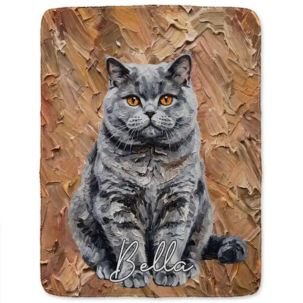 Custom Photo Oil Painting Pet Dog Cat Portrait - Personalized Fleece Blanket, Sherpa Blanket