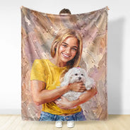 Art Design, Playful, Pet Lovers, Photo - Oil Painting - Custom Photo Oil Painting Pet Dog Cat Portrait - Personalized Fleece Blanket, Sherpa Blanket