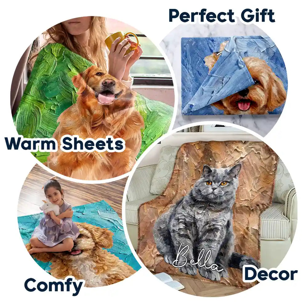 Art Design, Playful, Pet Lovers, Photo - Oil Painting - Custom Photo Oil Painting Pet Dog Cat Portrait - Personalized Fleece Blanket, Sherpa Blanket