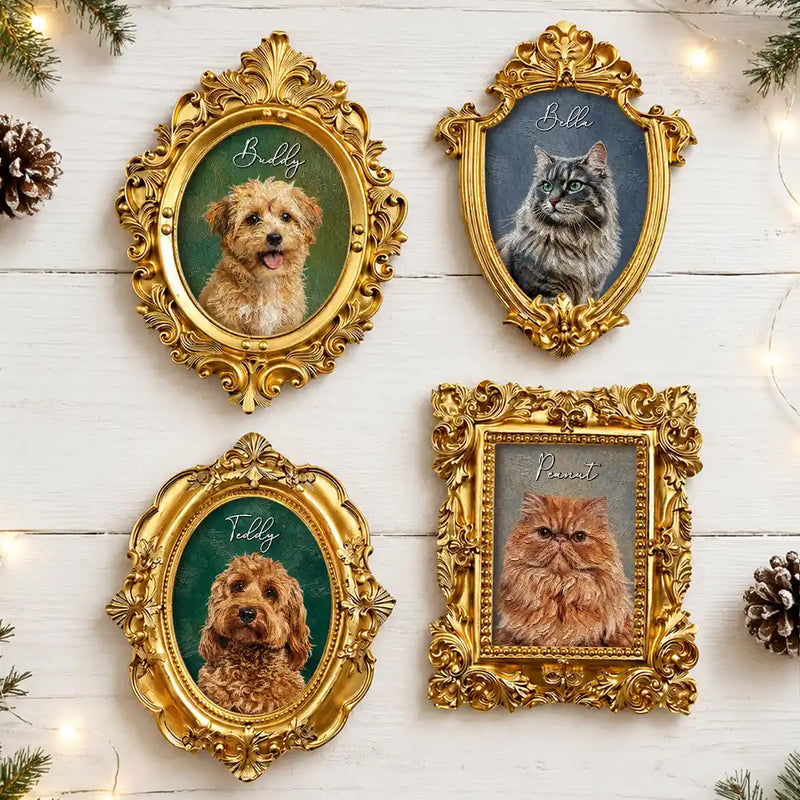 Art Design,Christmas,Pet Memorial,Sympathetic,Pet Lovers,Memorial,Photo - Oil Painting - Custom Photo Oil Painting Pet Dog Cat Portrait - Personalized Ornate Frame