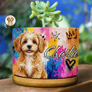 Art Design,Playful,Pet Lovers,Photo - Oil Painting - Custom Photo Oil Painting Pet Dog Cat Portrait With Graffiti Style - Personalized Ceramic Plant Pot