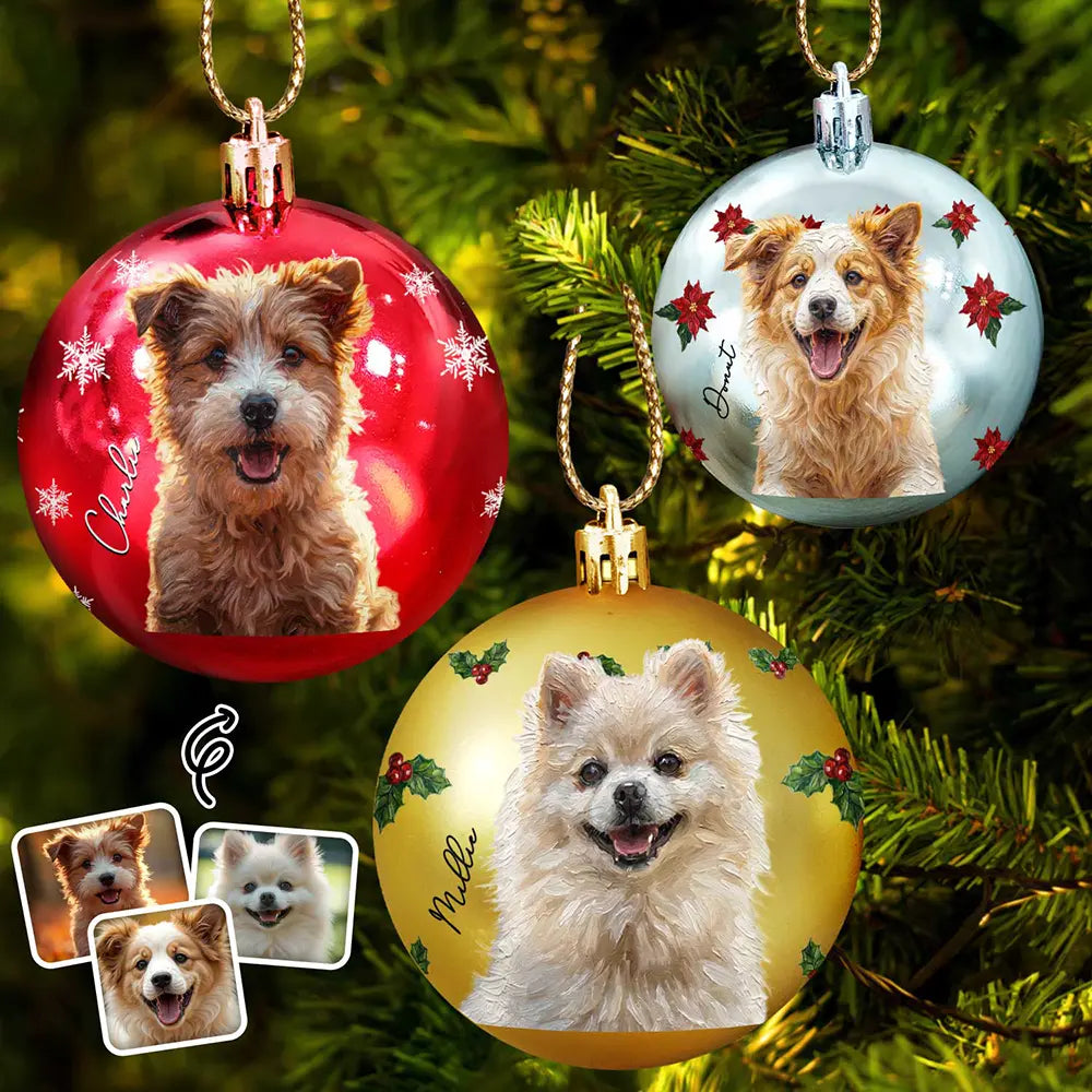 Custom Photo Oil Painting Pet Dog Portrait Keepsake - Personalized Ball Ornament