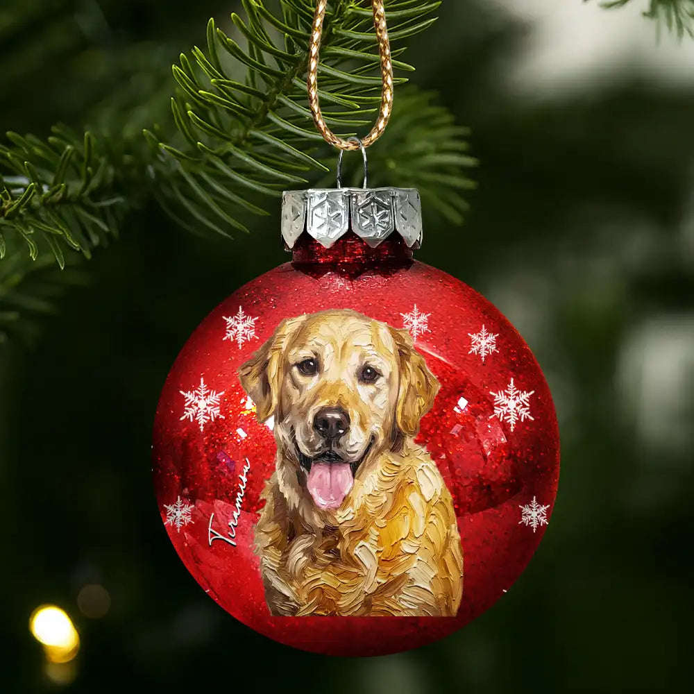 Art Design,Christmas,Cozy,Dog Lovers,Pet Lovers,Photo - Oil Painting - Custom Photo Oil Painting Pet Dog Portrait Keepsake - Personalized Ball Ornament