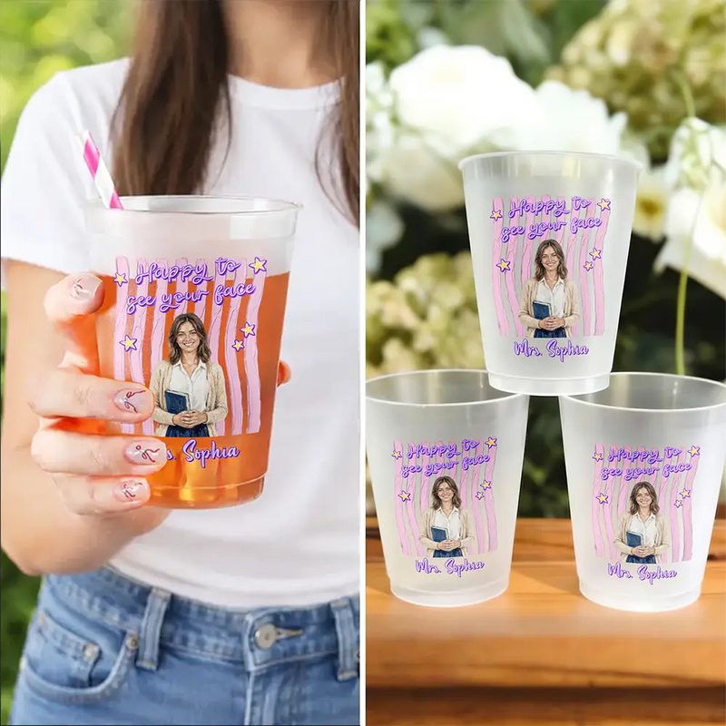 Adorable,Art Design,Teacher,Back To School,Photo - Oil Painting - Custom Photo Oil Painting Teacher Portrait Happy To See Your Face - Personalized Frosted Cups