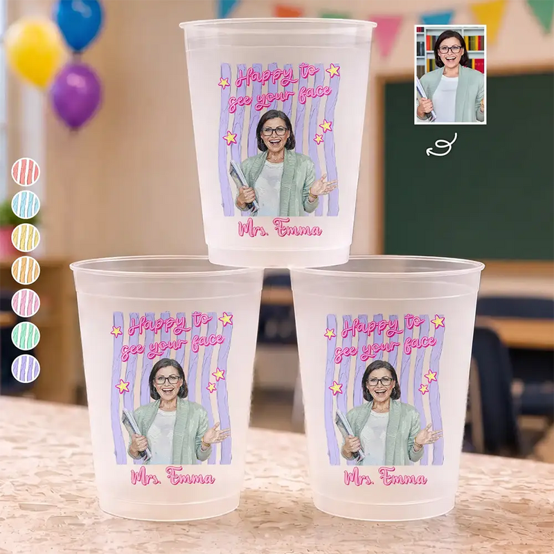 Adorable,Art Design,Teacher,Back To School,Photo - Oil Painting - Custom Photo Oil Painting Teacher Portrait Happy To See Your Face - Personalized Frosted Cups
