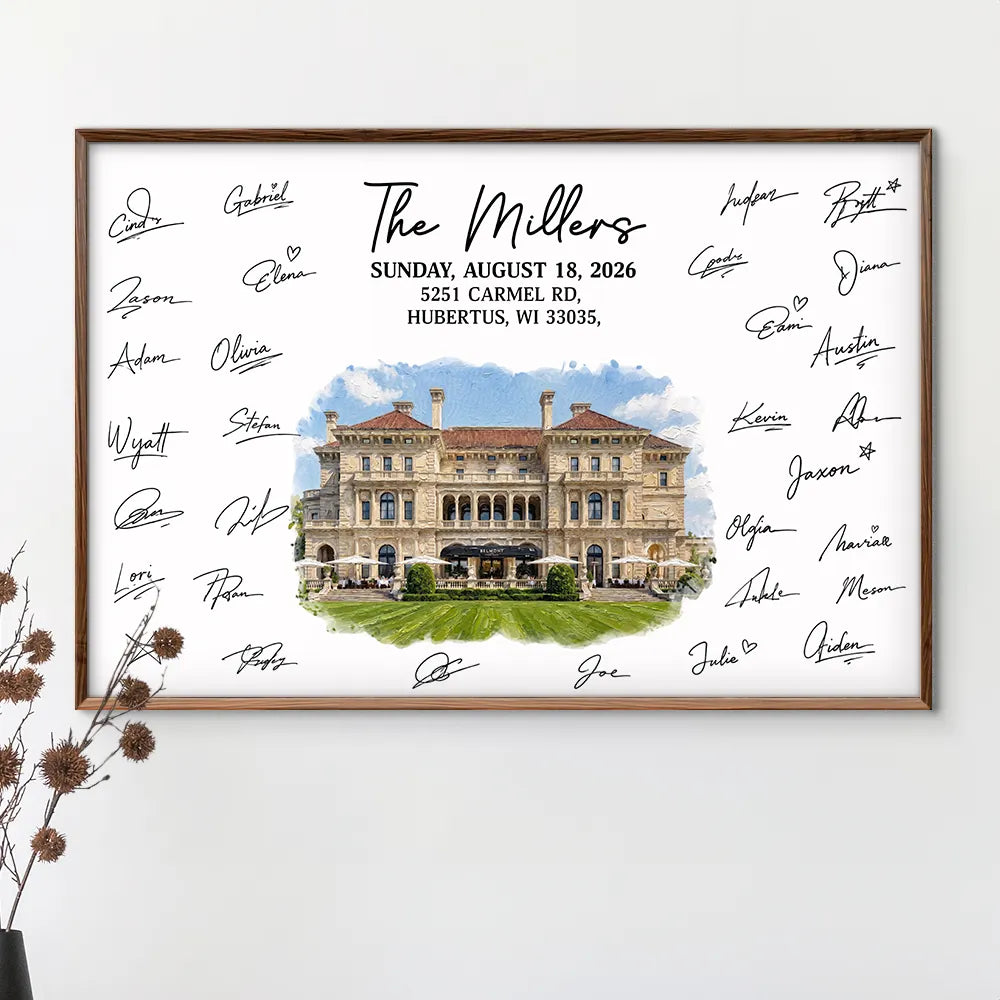Art Design,Sentimental,Married Couple,Gift For Couples,Photo - Oil Painting - Custom Photo Oil Painting Wedding Venue Guest Book Sign - Personalized Postera