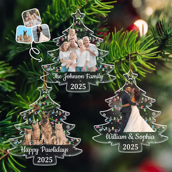 Custom Photo,Pet Lovers,Dog Lovers,Cat Lovers,Family,Gift For Couples,Happy,Christmas - Custom Photo On Christmas Tree - Personalized Custom Shaped Acrylic Ornament