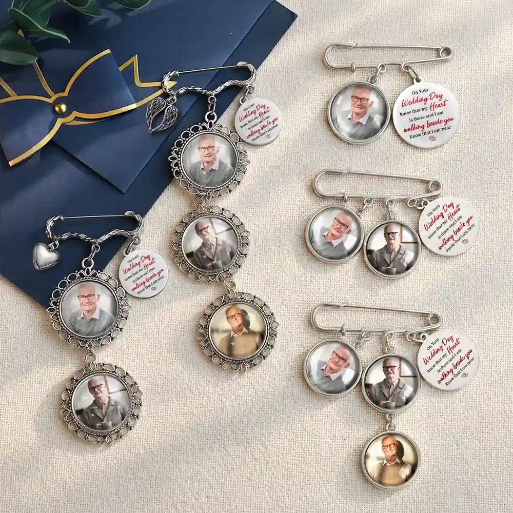Wedding,Memorial,Family,Love,Non-Eng,Photo - Custom Photo On Your Wedding Day Know That My Heart Is There - Personalized Graduation Lapel Pin