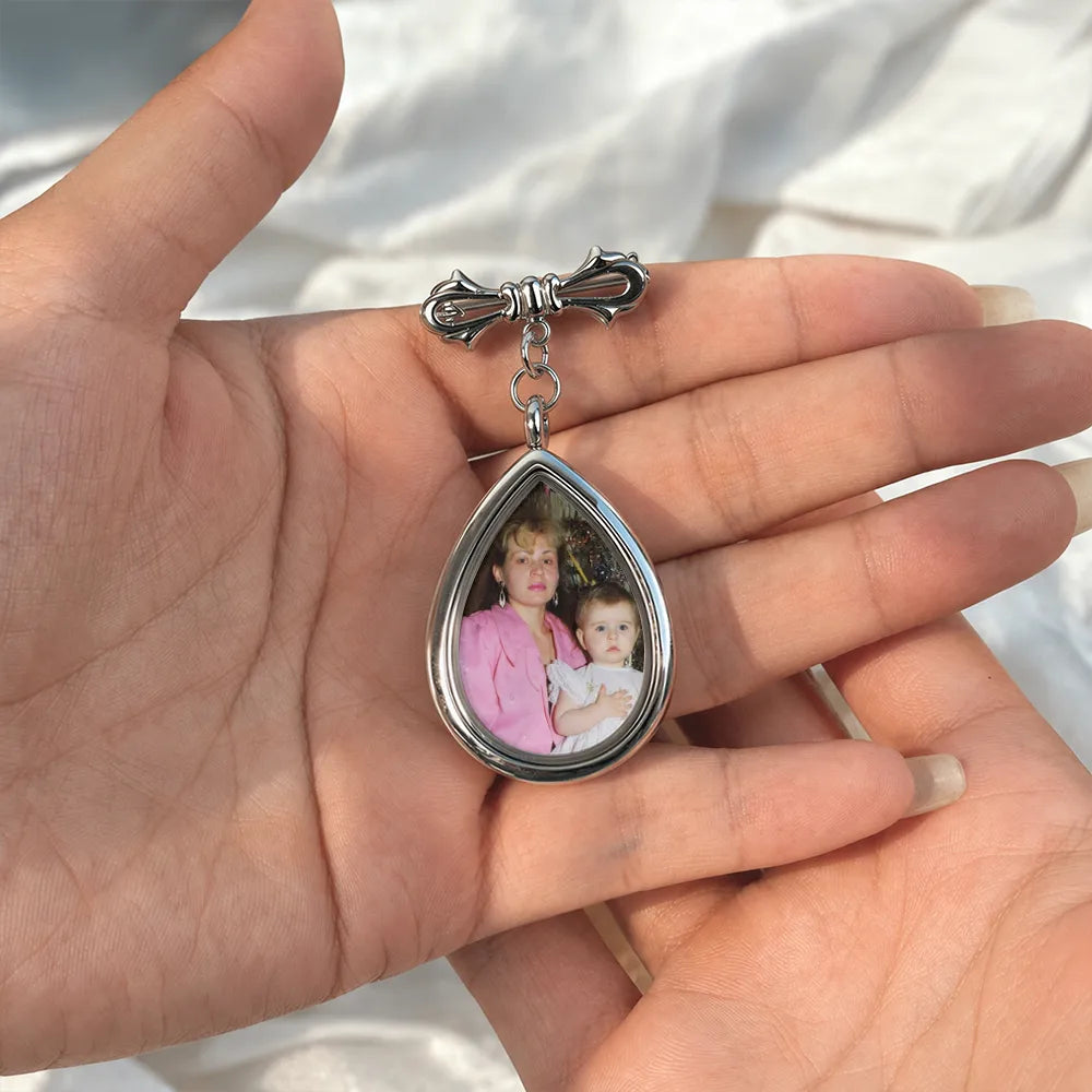 Wedding,Memorial,Gift For Bestie,Gift For Sisters,Gift For Daughter,Gift For Wife,Gift For Yourself,Gift For Women,Photo,Sentimental - Custom Photo On Your Wedding Day My Heart Is There - Personalized Teardrop Pin