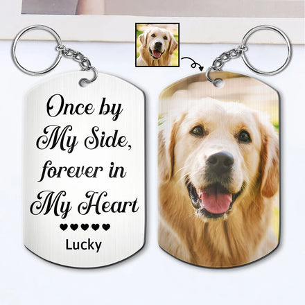 Custom Photo Once By My Side - Memorial Gift For Dog Lovers, Cat Lovers - Personalized Aluminum Keychain