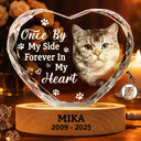 Pet Lovers,Cat Lovers,Dog Lovers,Sad,Memorial - Custom Photo Once By My Side Forever In My Heart Memorial Dog Cat - Personalized Crystal Heart Shaped Lamp