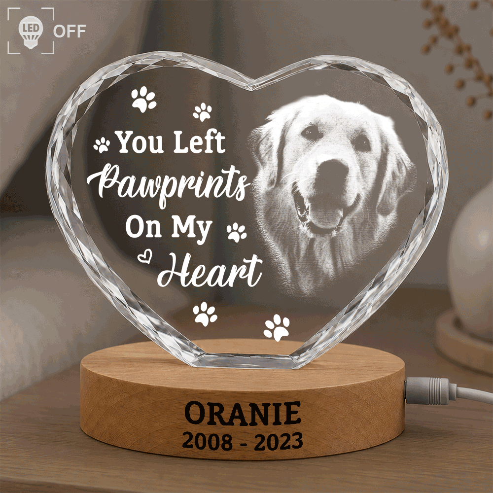 Pet Lovers,Cat Lovers,Dog Lovers,Sad,Memorial - Custom Photo Once By My Side Forever In My Heart Memorial Dog Cat - Personalized Crystal Heart Shaped Lamp