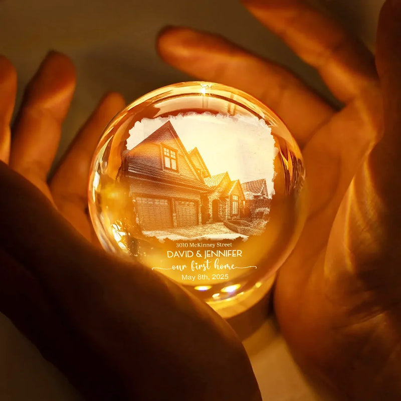 Gift For Couples,Gift For Husband,Gift For Wife,Gift For Boyfriend,Gift For Girlfriend,Family - Custom Photo Our First Home - Personalized Crystal Globe Lamp