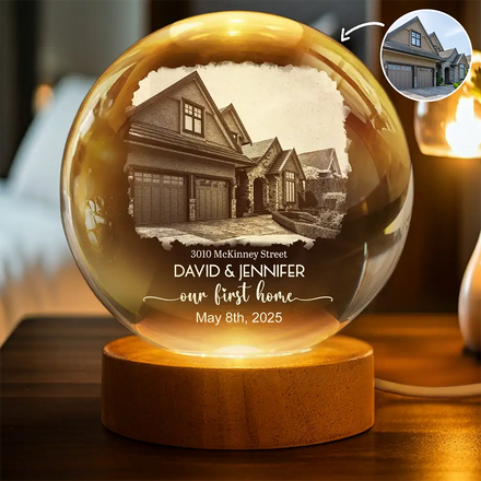 Custom Photo Our First Home - Personalized Crystal Globe Lamp