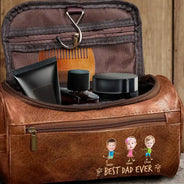 Gift For Husband,Gift For Yourself,Gift For Men,Gift For Grandpa,Gift For Father,Summer - Custom Photo Outline Best Dad Ever - Personalized Leather Toiletry Bag
