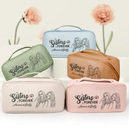 Gift For Bestie, Gift For Sisters, Gift For Women, Happy, Custom Photo - Custom Photo Outline Sketch Besties Sisters Forever - Personalized Embroidered Leather Makeup Bag