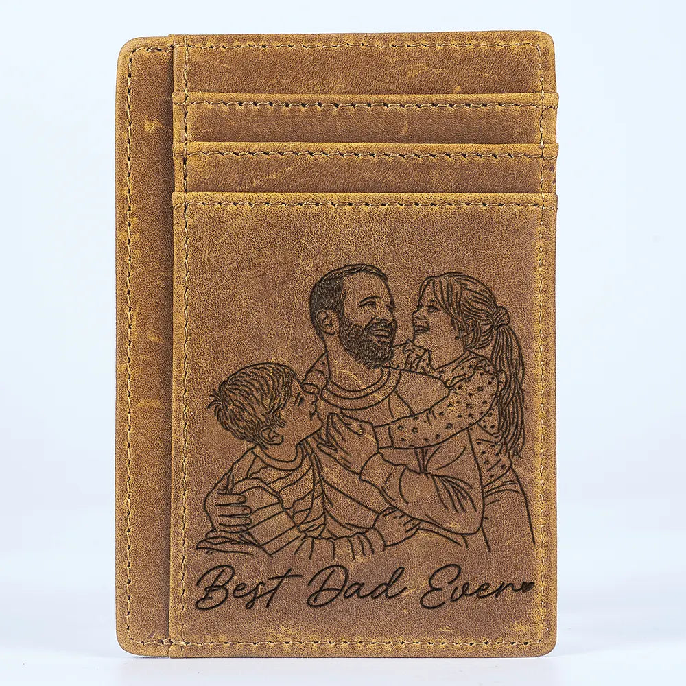 Custom Photo Outline Sketch Dad Grandpa And Kids Custom Message - Personalized Card Wallet