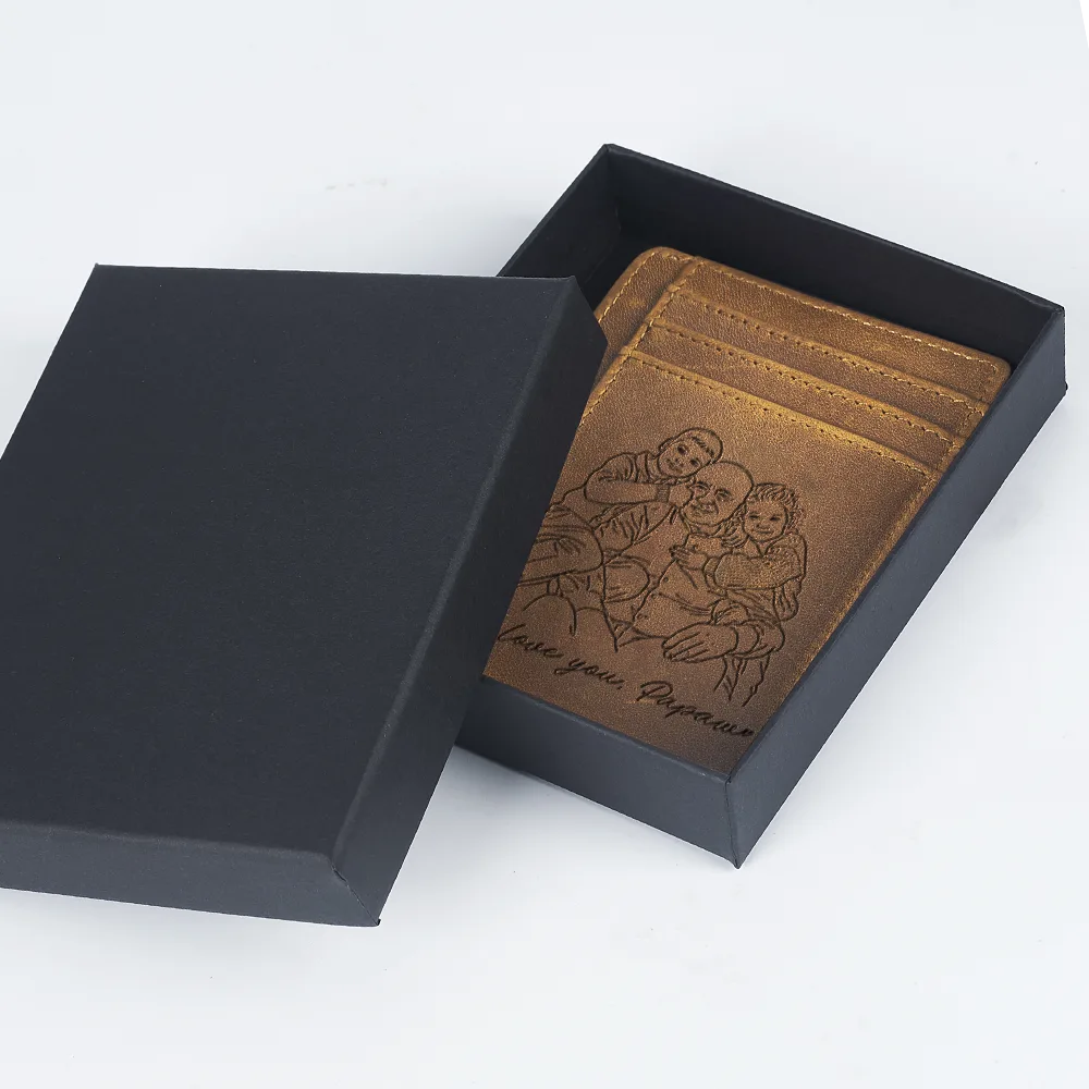 Gift For Father, Gift For Grandpa, Happy, Custom Photo - Custom Photo Outline Sketch Dad Grandpa And Kids Custom Message - Personalized Card Wallet