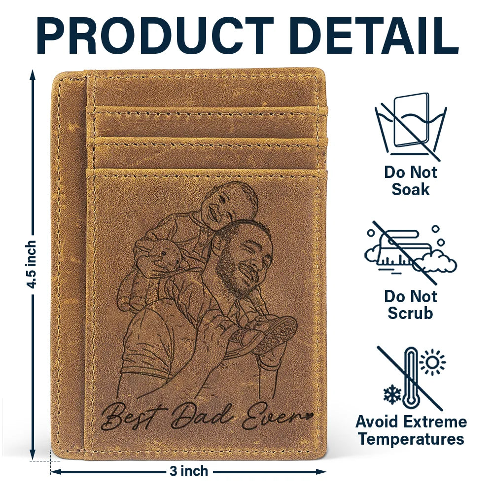 Gift For Father, Gift For Grandpa, Happy, Custom Photo - Custom Photo Outline Sketch Dad Grandpa And Kids Custom Message - Personalized Card Wallet