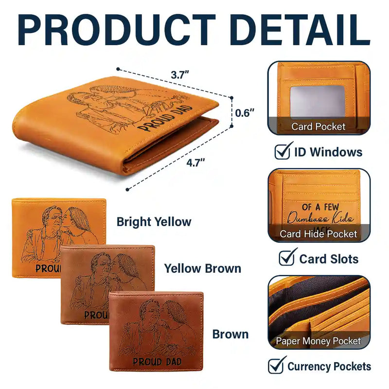 Gift For Father,Custom Photo,Funny - Custom Photo Outline Sketch Dad Great Job We Are Awesome Thank You - Personalized Engraved Leather Wallet