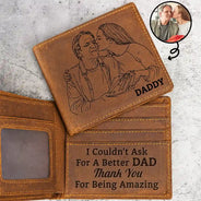 Gift For Father,Gift For Grandpa,Happy,Custom Photo - Custom Photo Outline Sketch Dad Thank You For Being Amazing - Personalized Engraved Leather Wallet