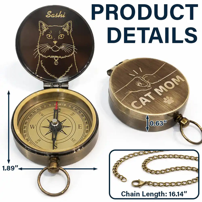 Pet Lovers,Pet Mom,Pet Dad,Dog Lovers,Dog Mom,Dog Dad,Cat Lovers,Cat Mom,Cat Dad,Non-Eng,Photo - Outline Sketch,Adorable - Custom Photo Outline Sketch Dog Dad Cat Dad - Personalized Engraved Brass Compass