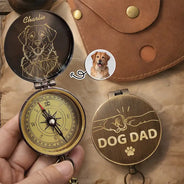 Pet Lovers,Pet Mom,Pet Dad,Dog Lovers,Dog Mom,Dog Dad,Cat Lovers,Cat Mom,Cat Dad,Non-Eng,Photo - Outline Sketch,Adorable - Custom Photo Outline Sketch Dog Dad Cat Dad - Personalized Engraved Brass Compass