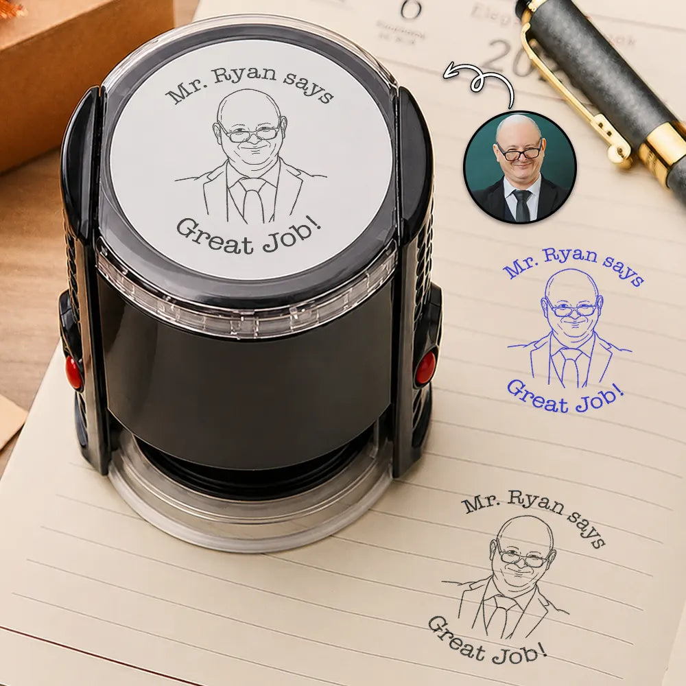 Custom Photo Outline Sketch Teacher Says Good Job - Personalized Stamp