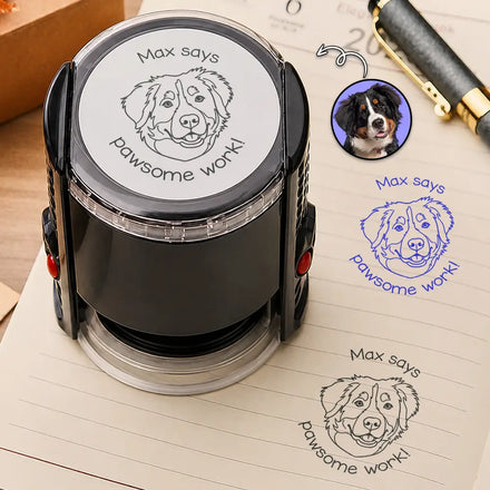Custom Photo Outline Sketch Teacher Says Pawsome Purrfect Work - Personalized Stamp