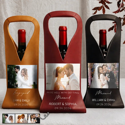 Custom Photo Pairs Well With Getting Married - Personalized Leather Wine Bag