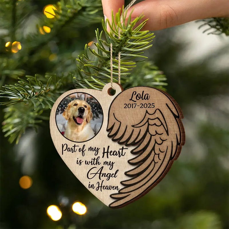 Memorial, Family, Parents, Gift For Grandparents, Sad, Christmas - Custom Photo Part Of My Heart Is With My Angel In Heaven - Personalized 2-Layered Wooden Ornament