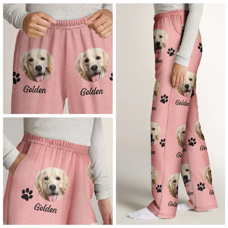 Pet Lovers,Pet Mom,Pet Dad,Dog Lovers,Dog Mom,Dog Dad,Cat Lovers,Cat Mom,Cat Dad,Custom Photo,Happy - Custom Photo Paw Print Horseshoe Carrot Pattern Cute Pet Photo - Personalized Pajama Pants