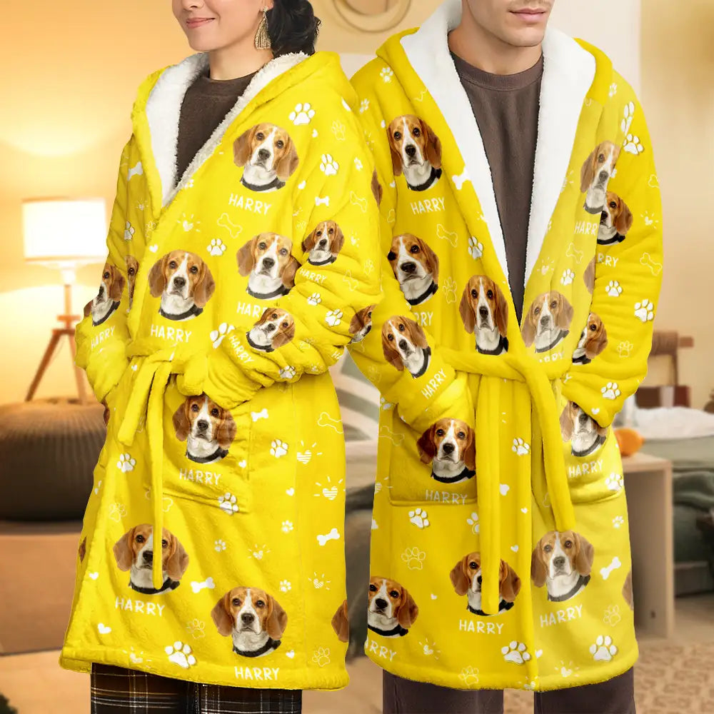 Pet Lovers, Custom Photo - Custom Photo Paw Prints In My Heart Pet Mom Dad Dog Cat Lover - Personalized Hooded Robe