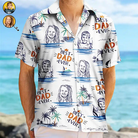 Custom Photo Pencil Drawing Best Dad Grandpa Ever - Personalized Hawaiian Shirt