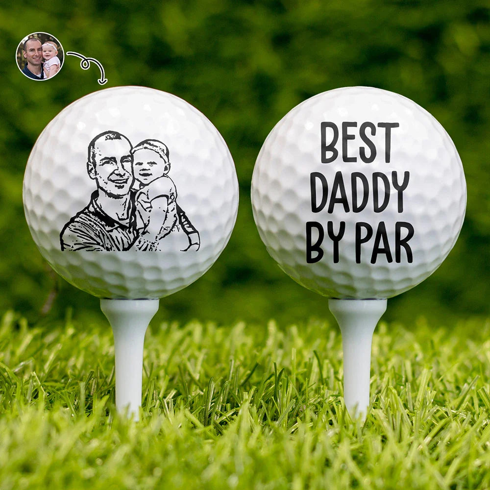 Custom Photo Pencil Drawing Best Daddy By Par - Personalized Golf Ball