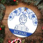 Gift For Yourself,Gift For Women,Gift For Men,Gift For Daughter,Gift For Kids,Gift For Son,Gift For Sibling,Gift For Sisters,Gift For Brothers,Family,Gift For Bestie,Christmas,Dog Lovers,Pet Lovers,Cat Lovers,Love - Custom Photo Pencil Drawing Birth Flower Family Portrait - Personalized Circle Ceramic Ornament