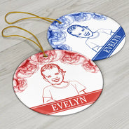 Gift For Yourself,Gift For Women,Gift For Men,Gift For Daughter,Gift For Kids,Gift For Son,Gift For Sibling,Gift For Sisters,Gift For Brothers,Family,Gift For Bestie,Christmas,Dog Lovers,Pet Lovers,Cat Lovers,Love - Custom Photo Pencil Drawing Birth Flower Family Portrait - Personalized Circle Ceramic Ornament