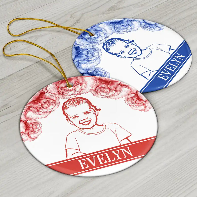 Gift For Yourself,Gift For Women,Gift For Men,Gift For Daughter,Gift For Kids,Gift For Son,Gift For Sibling,Gift For Sisters,Gift For Brothers,Family,Gift For Bestie,Christmas,Dog Lovers,Pet Lovers,Cat Lovers,Love - Custom Photo Pencil Drawing Birth Flower Family Portrait - Personalized Circle Ceramic Ornament